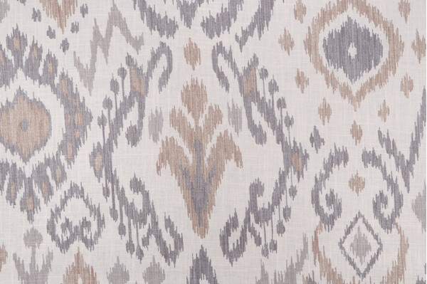 Ikat Printed Linen Drapery Fabric in Stone