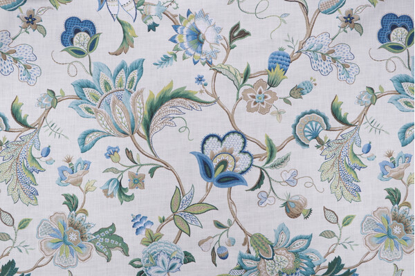 P Kaufmann Blythe Printed Cotton Drapery Fabric in Peacock