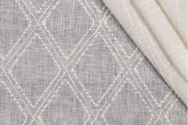 Lino Textiles Karla Sheer Embroidered Drapery Fabric in Ivory