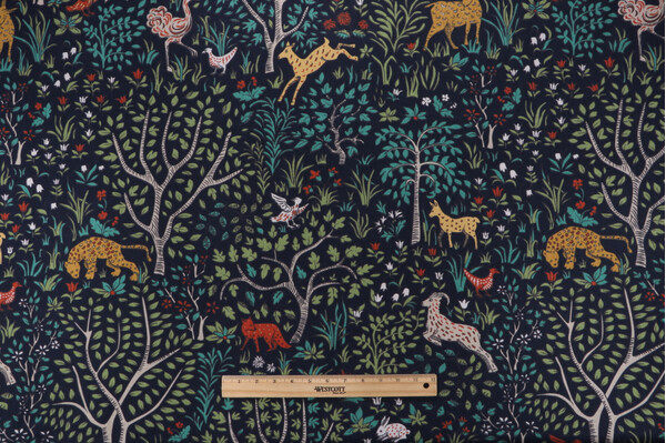 Robert Allen Folkworld Printed Cotton Drapery Fabric in Admiral