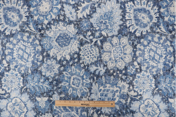 PK Lifestyles Heriz Medallions Printed Chenille Upholstery Fabric in Indigo