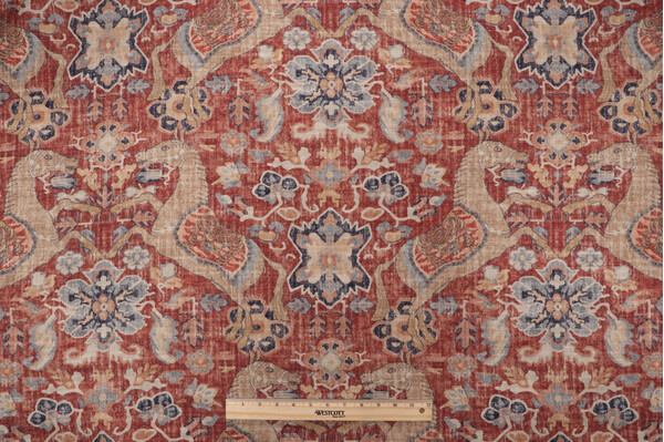 P Kaufmann Nangchen Pony Printed Cotton Linen Drapery Fabric in Crimson