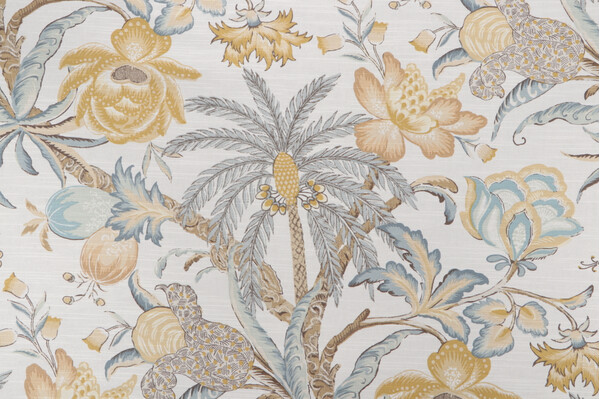 Waverly Fiji Flora Printed Cotton Drapery Fabric in Blonde