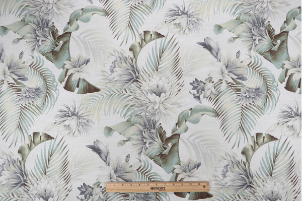 Tommy Bahama Harbor Island Printed Cotton Drapery Fabric in White Smoke