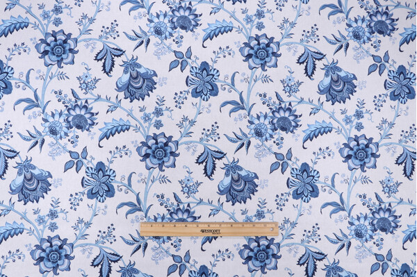 PK Lifestyles Island Gem Printed Cotton Drapery Fabric in Porcelain