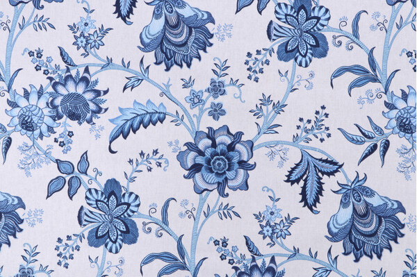 PK Lifestyles Island Gem Printed Cotton Drapery Fabric in Porcelain