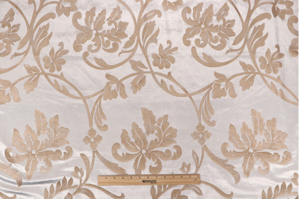 Kat Burki Notte Hand-Printed Velvet Upholstery Fabric in Cream for Scalamandre
