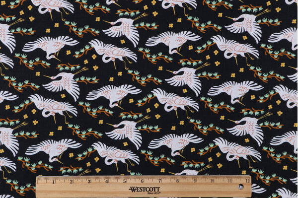 Faye Guanipa Take Me To Tokyo - Cranes Printed Cotton Craft Fabric in Wren for Dear Stella