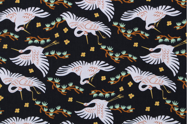 Faye Guanipa Take Me To Tokyo - Cranes Printed Cotton Craft Fabric in Wren for Dear Stella