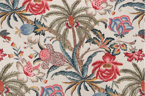 Waverly Exotic Curiosity Printed Linen Blend Drapery Fabric in Jewel