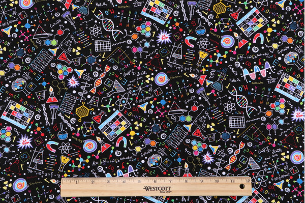 Timeless Treasures Bright Science Doodles Printed Cotton Craft Fabric in Black