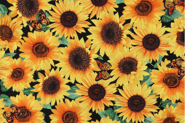 Timeless Treasures Advice From A Sunflower - Packed Sunflowers & Butterflies Printed Cotton Craft Fabric in Yellow