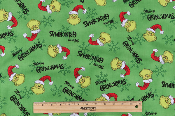 Robert Kaufman How The Grinch Stole Christmas Collection ADE-15783-7 Printed Cotton Craft Fabric in Green