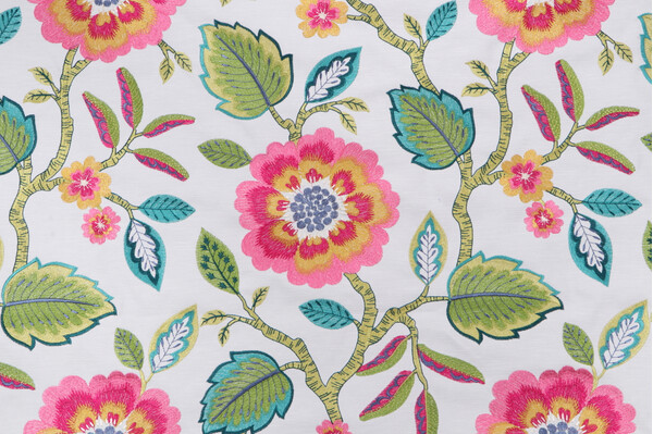 Covington Folk Song Embroidered Drapery Fabric in 787-Begonia Pink