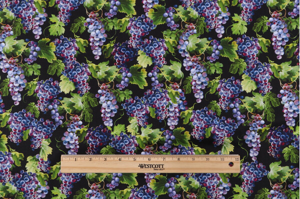 Dona Gelsinger Fabrics Of SoHo Wine Country - Grape Vines Printed Cotton Craft Fabric in Black for Timeless Treasures