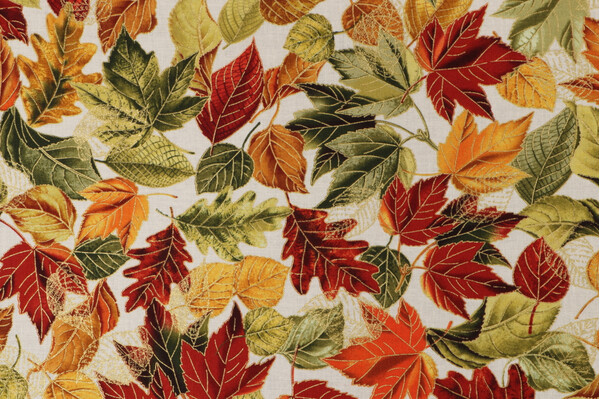 Fabrics of SoHo Fall Is In The Air - Metallic Fall Leaves Printed Cotton Craft Fabric in Cream for Timeless Treasures