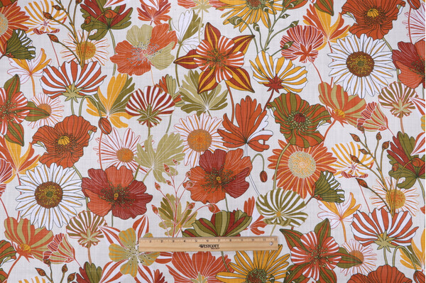 Stof France Ingrid Printed Cotton Drapery Fabric in Terracotta