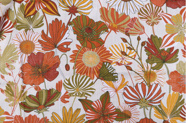 Stof France Ingrid Printed Cotton Drapery Fabric in Terracotta