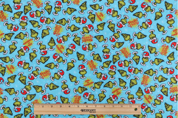 Robert Kaufman How The Grinch Stole Christmas Collection ADED-22567-88 Printed Cotton Craft Fabric in Ice