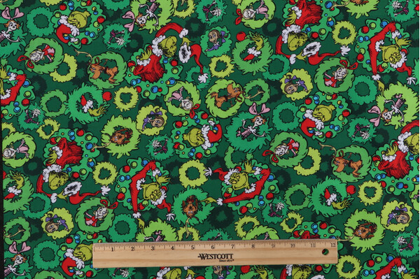 Robert Kaufman How The Grinch Stole Christmas Collection ADED-22566-274 Printed Cotton Craft Fabric in Pine