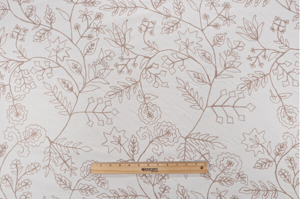 Laura & Kiran Floral Embroidered Drapery Fabric in Linen