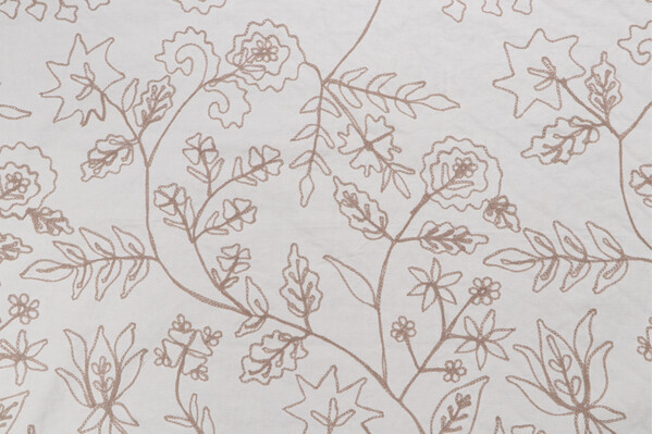 Laura & Kiran Floral Embroidered Drapery Fabric in Linen