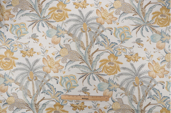 Waverly Fiji Flora Printed Cotton Drapery Fabric in Blonde