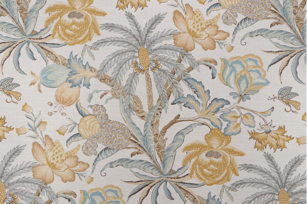 Waverly Fiji Flora Printed Cotton Drapery Fabric in Blonde