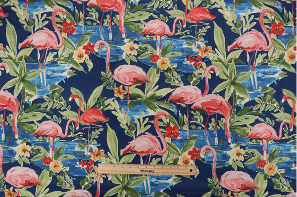 PK Lifestyles Flamingoin Printed Polyester Outdoor Fabric in Lagoon