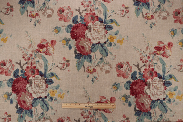 Waverly Nora Printed Linen Blend Drapery Fabric in Linen