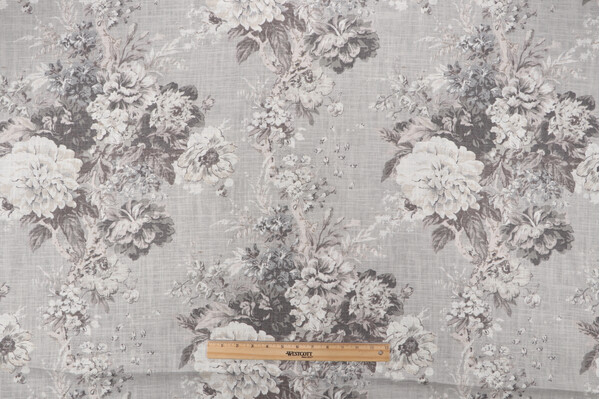 Waverly Ballad Bouquet Printed Linen Blend Drapery Fabric in Platinum