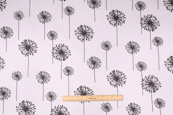 Premier Prints Dandelion Printed Cotton Drapery Fabric in White Black 