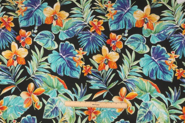 Richloom Beachcrest Printed Polyester Outdoor Fabric in Caviar 