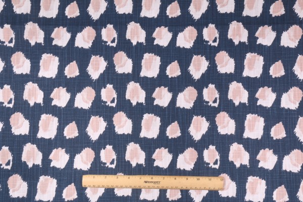 Premier Prints Plato Printed Slub Cotton Canvas Drapery Fabric in Italian Denim/Blush 