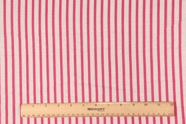 Click for Onyx Age Geneva Stripe Seersucker Drapery Fabric in White/Raspberry  Onyx Age Geneva Stripe Seersucker Drapery Fabric in White/Raspberry