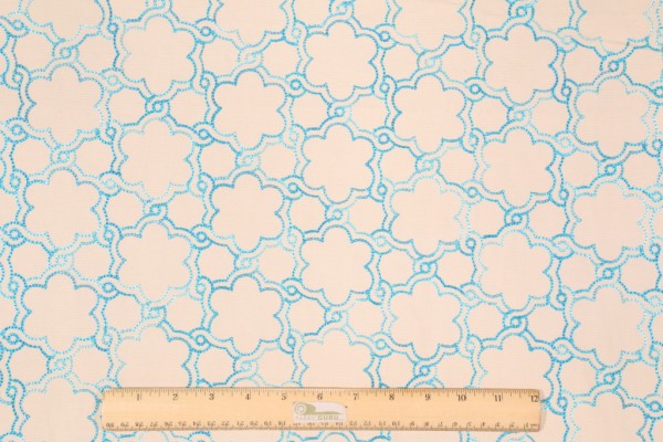 Sample of PK Lifestyles Boho Lattice Embroidery Cotton Decorator Fabric in Glacier 
