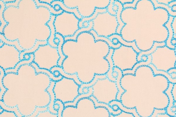 Sample of PK Lifestyles Boho Lattice Embroidery Cotton Decorator Fabric in Glacier 