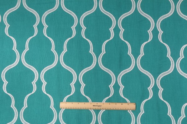 Mill Creek Cassie Embroidered Poly Drapery Fabric in Aqua 
