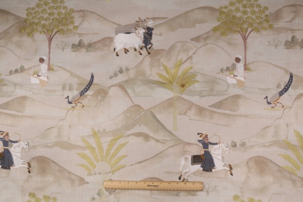 Hamilton Punjab Embroidered Cotton Decorator Fabric in Linen 