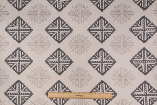 Onyx Age Marrakesh Embroidered Cotton Drapery Fabric in Stormy 