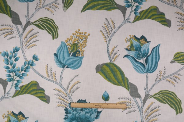 Click for Covington Sylvie Printed & Embroidered Cotton Drapery Fabric in 504-Azure  Covington Sylvie Printed & Embroidered Cotton Drapery Fabric in 504-Azure
