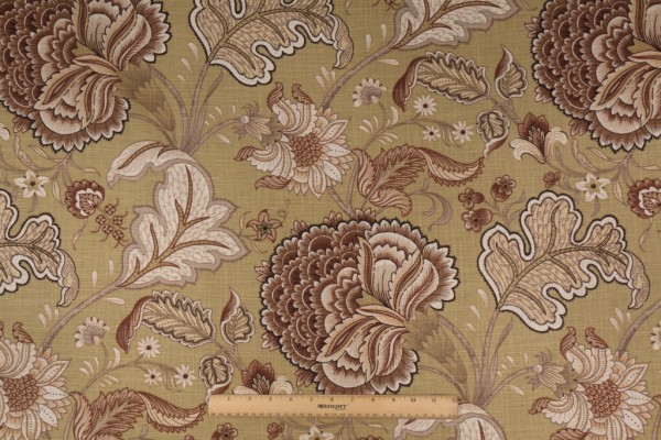 Microfibres Meadow Lark Printed Linen Blend Drapery Fabric in Leaf 