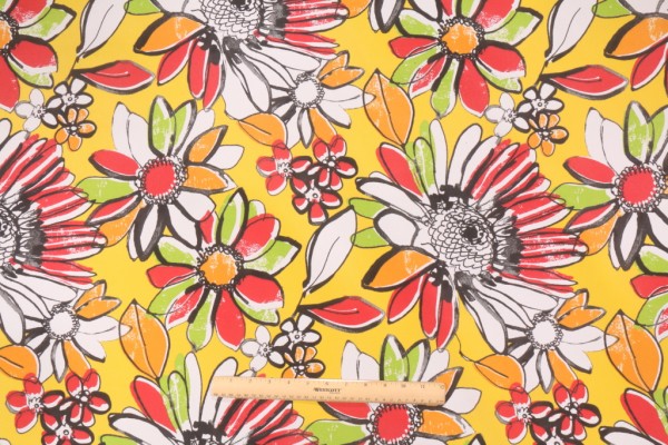 Sample of Tempo Terrasol Zoe Printed Poly Outdoor Fabric in Canary 