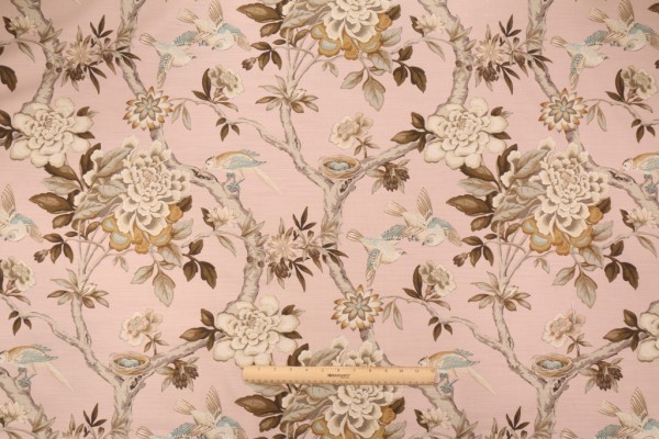Sample of Waverly Mudan Printed Cotton Drapery Fabric in Blush 