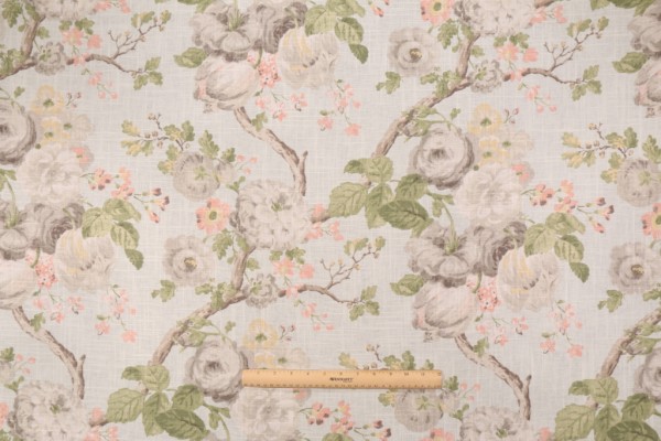 Sample of Kaufmann Manor House Printed Linen Blend Drapery Fabric in Zephyr 