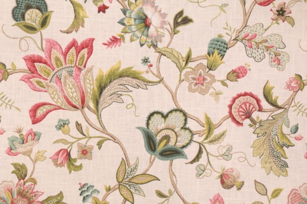 P Kaufmann Brissac Printed Linen Blend Drapery Fabric in Jewel 