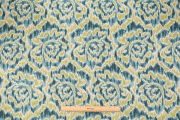 Sample of Duralee Jacqueline Printed Linen Blend Drapery Fabric in Aqua Green 