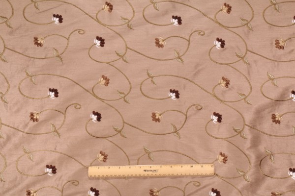 Sample of Robert Allen Addison Flora Embroidered Polyester Drapery Fabric in Birch 