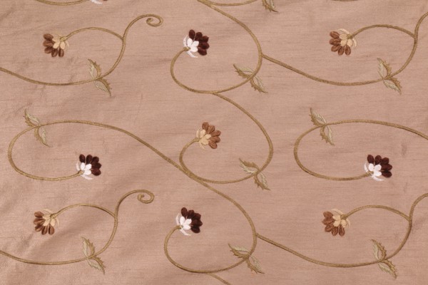 Sample of Robert Allen Addison Flora Embroidered Polyester Drapery Fabric in Birch 