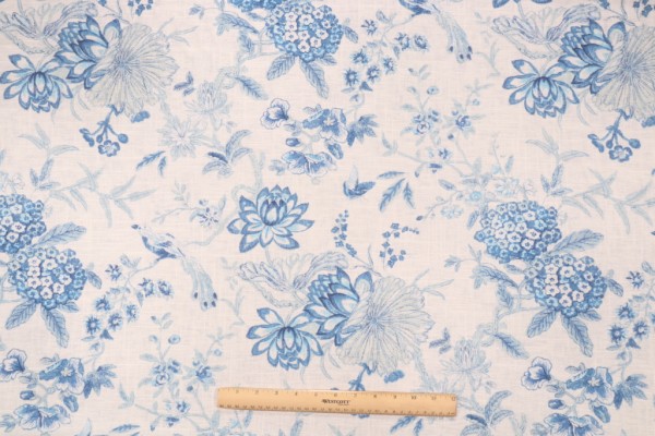 Waverly Lucchese Printed Linen Blend Drapery Fabric in Cielo 